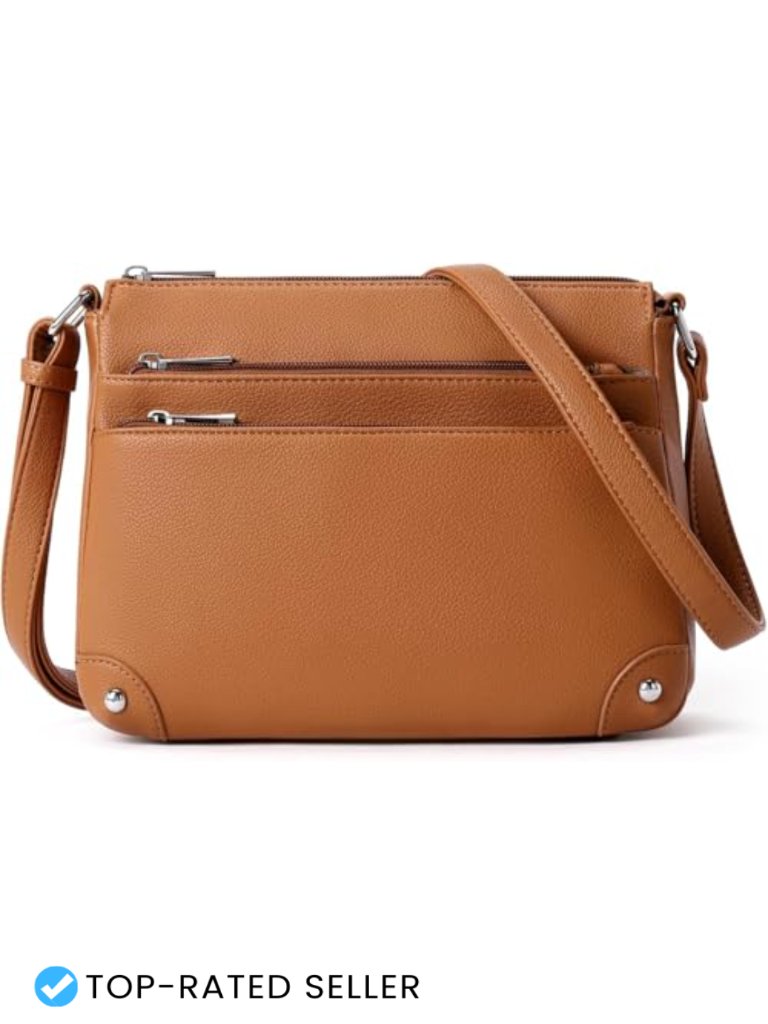 Vegan Leather Crossbody Bag With Multi Zipper Pockets Medium Shoulder Bag